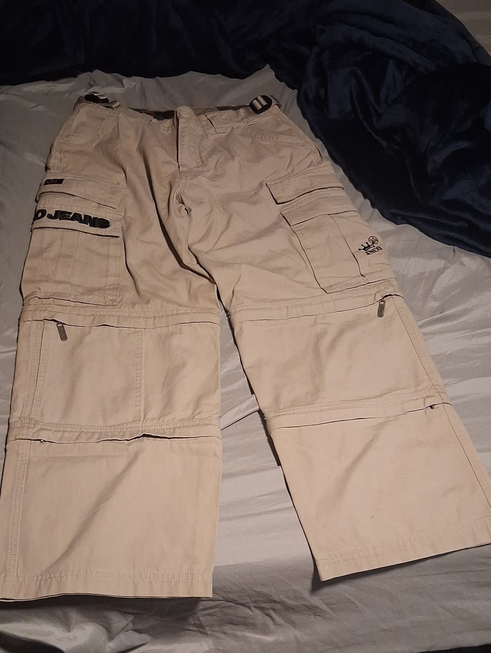 JNCO Jeans Khaki Cream Cargo Pants Wide Leg Skater Raver Y2K Vintage